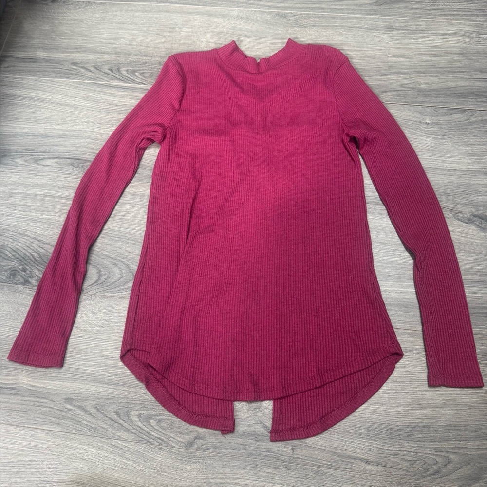 Poof! Women's Ribbed Long Sleeve Top in Burgundy
